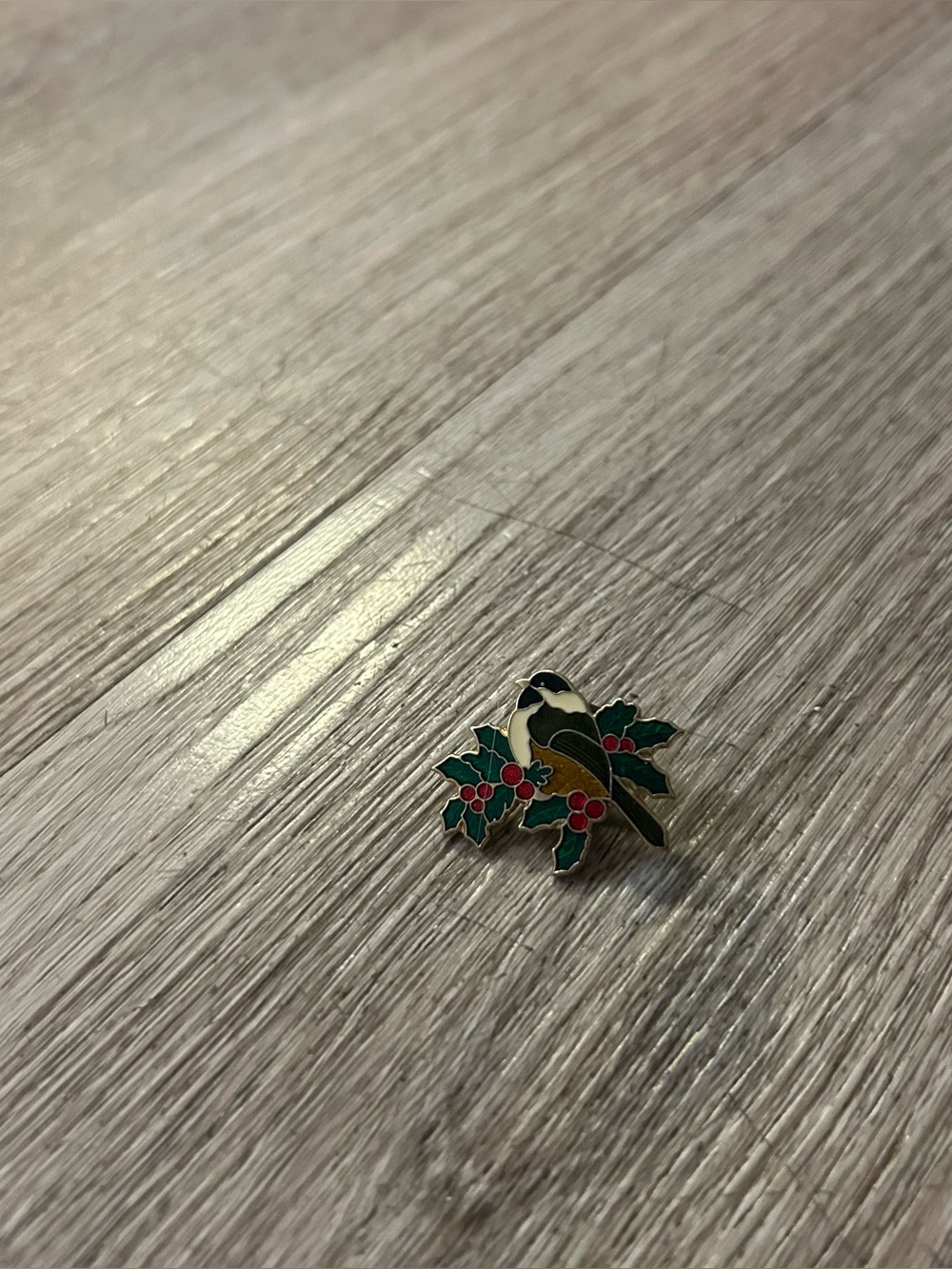 Vintage Bird Seated in Holly Tree Brooch